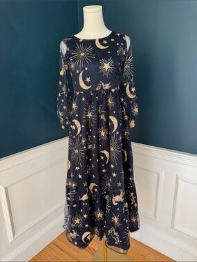 Spectacular Girls' Navy and Gold Celestial Maxi Dress